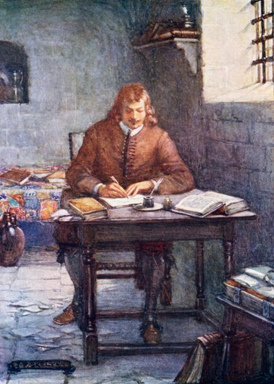 John Bunyan escribiendo El progreso del peregrino mientras está en prisión de Joseph Ratcliffe Skelton